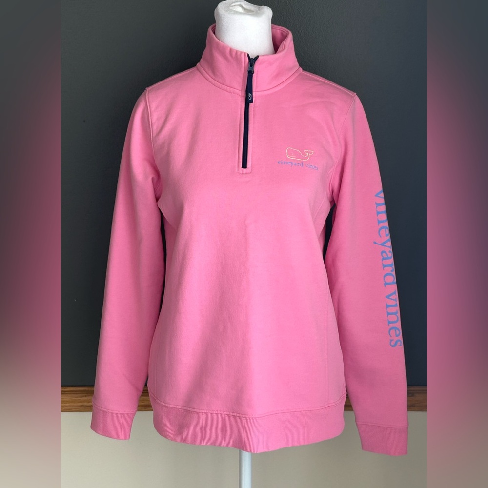 Women’s Vineyard Vines Pink Vintage Whale 1/4 Zip Shep Sweatshirt Pullover Sz XS